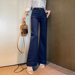 Nouveau <span class=keywords><strong>Jean</strong></span> Décontracté Vintage en Denim <span class=keywords><strong>Bleu</strong></span> pour Femme, Coupe Ample Amincissante, Taille Haute, Droit, Design Drapé, Effet Délavé - Product Image 3