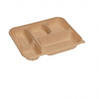 Boîtes à lunch bento en balle de riz avec logo personnalisé, 5 compartiments, sans PFAS, biodégradables, contenants alimentaires jetables avec couvercle, utilisation en restaurant