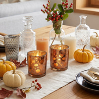 Support de bougie en verre style Ins, simple et élégant, thème citrouille pour Thanksgiving et Halloween, décoration de fête.