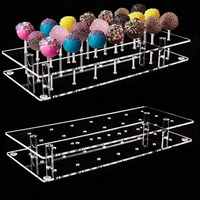 Support à double couche en acrylique transparent multi-prises pour cake pops, idéal pour table de desserts, présentation de friandises de fête, et support de présentation de sucettes en acrylique