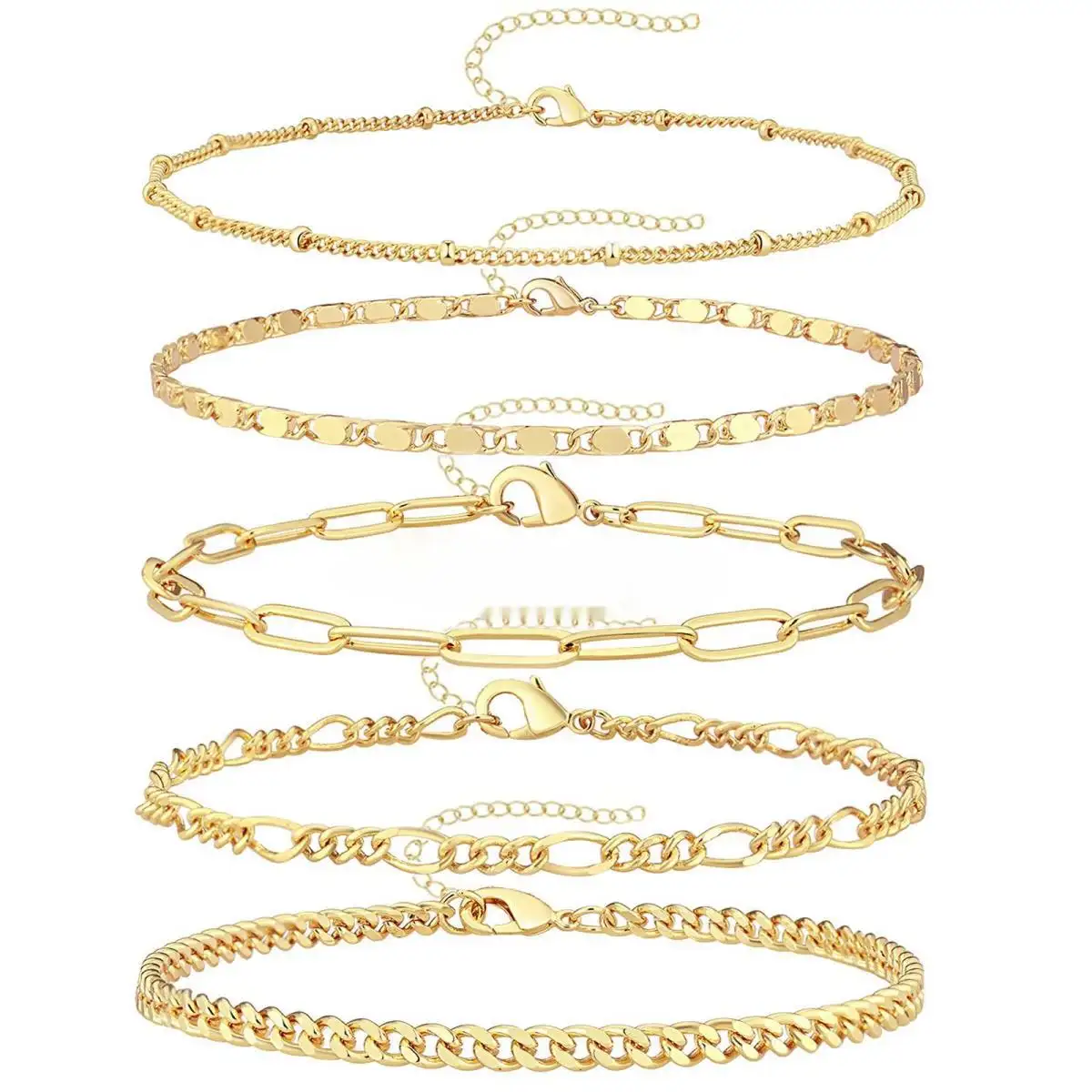 Hot Sale Gold Chain Adjustable Bracelets Set 14K 18k Real Gold Plated Link Chain Stackable Bracelets for Women Jewelry Gifts