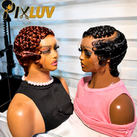 Perruques Bob en gros, cheveux humains, perruque Lace Front coupe Pixie, sans colle, pré-épilée, couleur marron, cheveux brésiliens bouclés courts de Birmanie