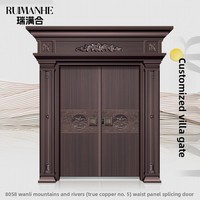 Puertas de Seguridad de Entrada para Casa o Villa, Diseño Chino Personalizable, Aleación de Zinc y Hierro, Anti-Robo, Estilo Rústico
