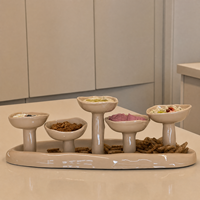 Grand plateau de service en céramique crème avec 5 bols pour apéritifs, ensemble de bols à trempette pour fêtes, buffets, décorations de maison