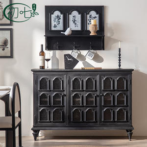European Style Black Entryway Cabinet Solid <b>Wood</b> Storage <b>Sideboard</b> Living Room Furniture - Product Image 2
