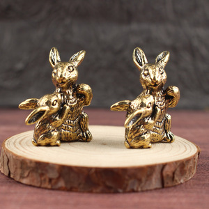 Figurita de conejo de latón, adorno de mesa con forma de animal, madre e hijo, para el hogar, oficina, artesanía del zodíaco chino, 2 uds. - Product Image 1