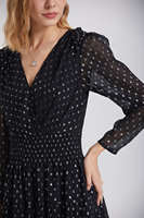 Robe décontractée trapèze pour femme, imprimé numérique, col en V fin, à pois, manches longues, en mousseline florale, longueur genou, taille naturelle