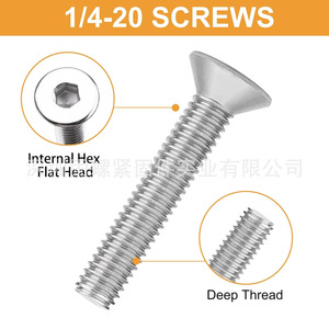 304 Stainless Steel Flat Head Socket Cap Screws Nuts Set 228Pcs 1/4-20 Size For Diy Projects - Product Image 2