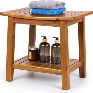 Tabouret de salle de bain en teck sur mesure 51x36x46cm, banc de douche en bois à deux niveaux pour le bain et le changement de chaussures - Product Image 1