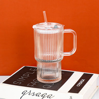 Gobelet en verre transparent réutilisable de 500ml 16 oz avec poignée, gobelet à paille et couvercle tasse à boire tasses à sublimation