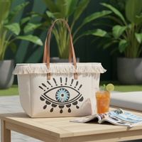 Sac fourre-tout décontracté en toile blanche imprimée avec doublure en polyester pour les vacances, le tourisme et la plage, design unisexe à porter à la main
