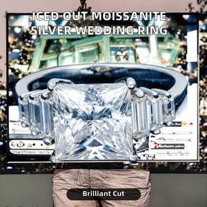 Luxury Fine Jewelry Sterling <b>Silver</b> <b>925</b> GRA Certification Iced VVS Moissanite Diamond Eternity Band <b>Rings</b> - Product Image 2