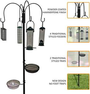 Deluxe Volledige Vogelvoederstation Set Multi-<span class=keywords><strong>Feeder</strong></span> Hangende Paal IJzeren Ovale Waterdichte Vogelbad Mesh Bak-Pinda <span class=keywords><strong>Suet</strong></span> Voederbakken - Product Image 4