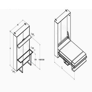 <span class=keywords><strong>Lit</strong></span> <span class=keywords><strong>mural</strong></span> multifonctionnel pliable hydraulique vertical avec bibliothèque et bureau - Product Image 3