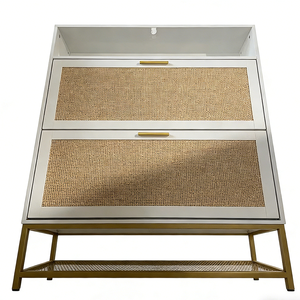 Meuble de rangement à chaussures moderne en rotin blanc avec 2 tiroirs rabattables pour salon, couloir, organisateur de rangement pour chaussures en bois - Product Image 5