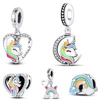 Pendentif Cheval Cœur Sept Couleurs Arc-en-ciel en Argent S925 Plaqué Cuivre Style Punk, Bijou Perle, Meilleure Vente en Gros