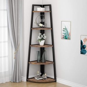 Legend Hot 5 Tier Rustic <strong>Corner</strong> Bookshelf 70 Inch Tall Wooden <strong>Corner</strong> <strong>Ladder</strong> Bookcase <strong>Shelf</strong> with Metal for Living Room - Product Image 2