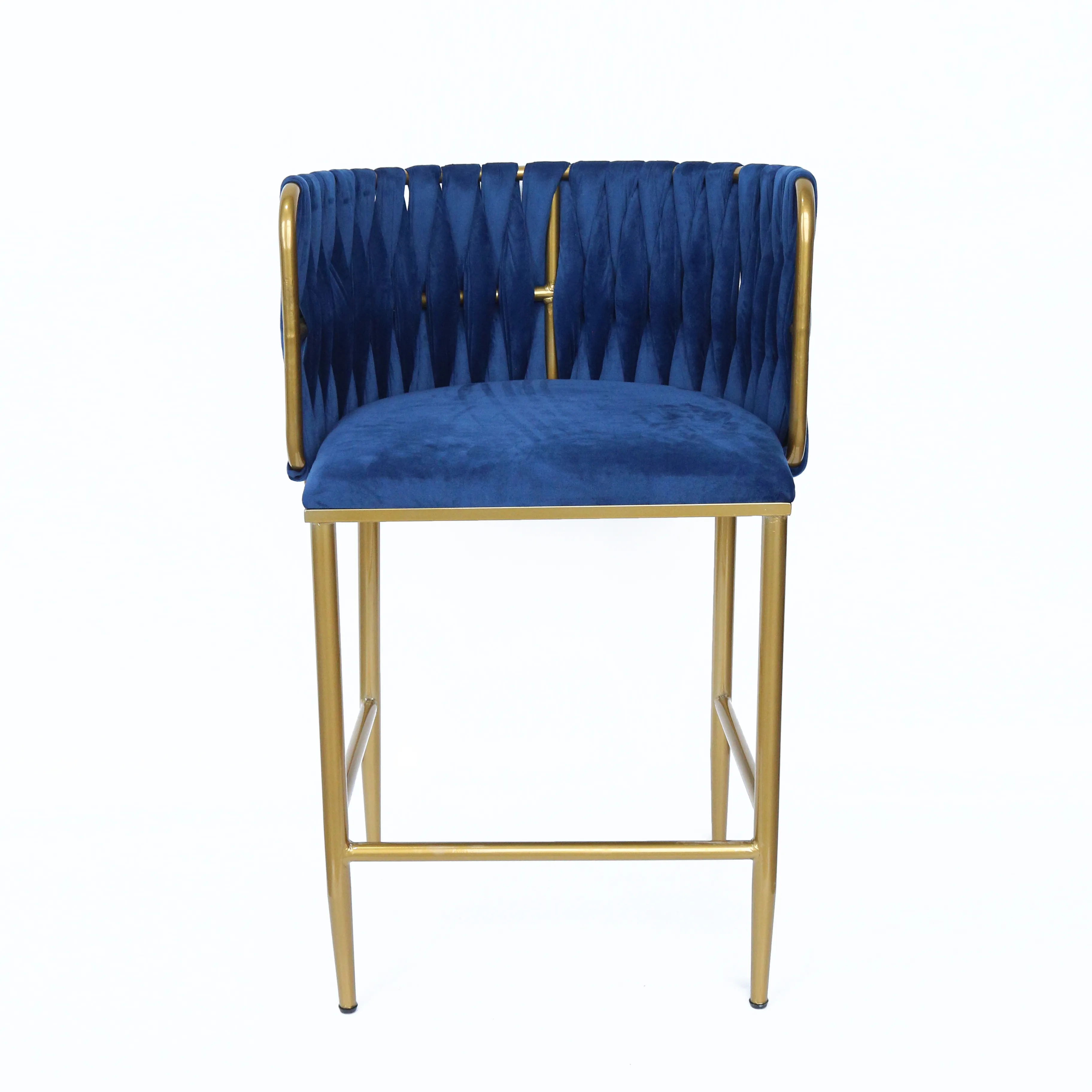 Tabourets de bar Design moderne luxe Vintage or métal jambe velours bleu rouge vert tapissé bras haut tabouret de bar chaise