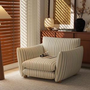 Sofá individual con diseño de rayas retro, silla de salón completamente ensamblada, asiento cómodo para el hogar - Product Image 1
