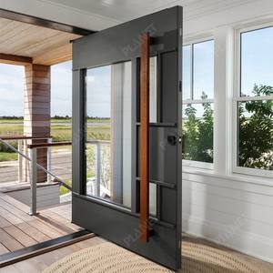 Puerta de Entrada de Madera Maciza de Alta Calidad con Doble Vidrio Templado Color Madera Original, con Manija Larga y Pivote para Casa - Product Image 5