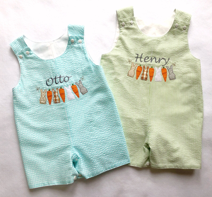 Combinaison courte pour bébé garçon pour Pâques, barboteuse Jon Jon, tenue de Pâques en seersucker personnalisée, vêtements de Pâques personnalisés pour bébé garçon, <span class=keywords><strong>1er</strong></span> anniversaire de Pâques - Product Image 1