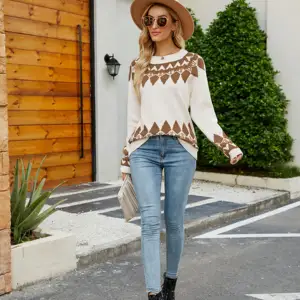 OEM ODM argyle свитер трикотажный пуловер осенний Привлекательный Топ трикотажная женская одежда