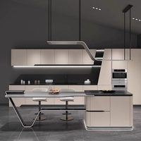 Italienischer Luxuriöser Rechteckiger Insel-Esstisch mit Steinplatte und Integriertem Edelstahl-Ausziehtisch Multifunktional