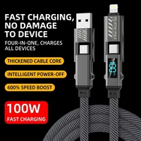 Kabel Pengisian Cepat 100W Tipe-C 4-in-1 dengan Selubung Nilon, Konduktor Tembaga Murni untuk Perangkat IOS & Android, Kompatibel dengan Earphone