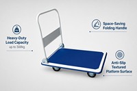 Carro de Compras Plegable con Asa, Carretilla de Mano con Plataforma Plana, Base Metálica, Capacidad de 90 lb, Ruedas Plegables de 4 Pulgadas