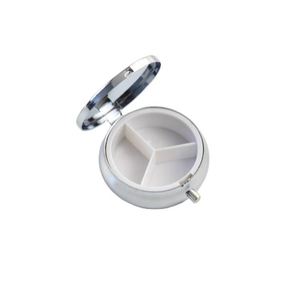 Boîte de rangement portable en métal argenté rond de 50 mm à 3 compartiments avec logo personnalisé, distributeur de pilules - Product Image 1