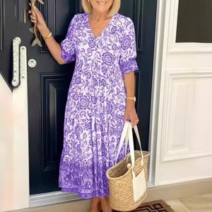 Venta caliente 2025 verano nueva moda Chic Boho moda mujeres cuello en V vestidos casuales Floral playa vestido bohemio - Product Image 3