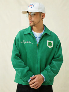 Veste en velours côtelé rétro OEM avec broderie trèfle, style workwear décontracté pour jeunes, streetwear <span class=keywords><strong>marine</strong></span> - Product Image 5