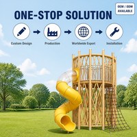 Tour de jeu en bois sur mesure avec toboggan en spirale, échelle en corde et rampe d'escalade pour équipement de jeu extérieur de parc et de maternelle