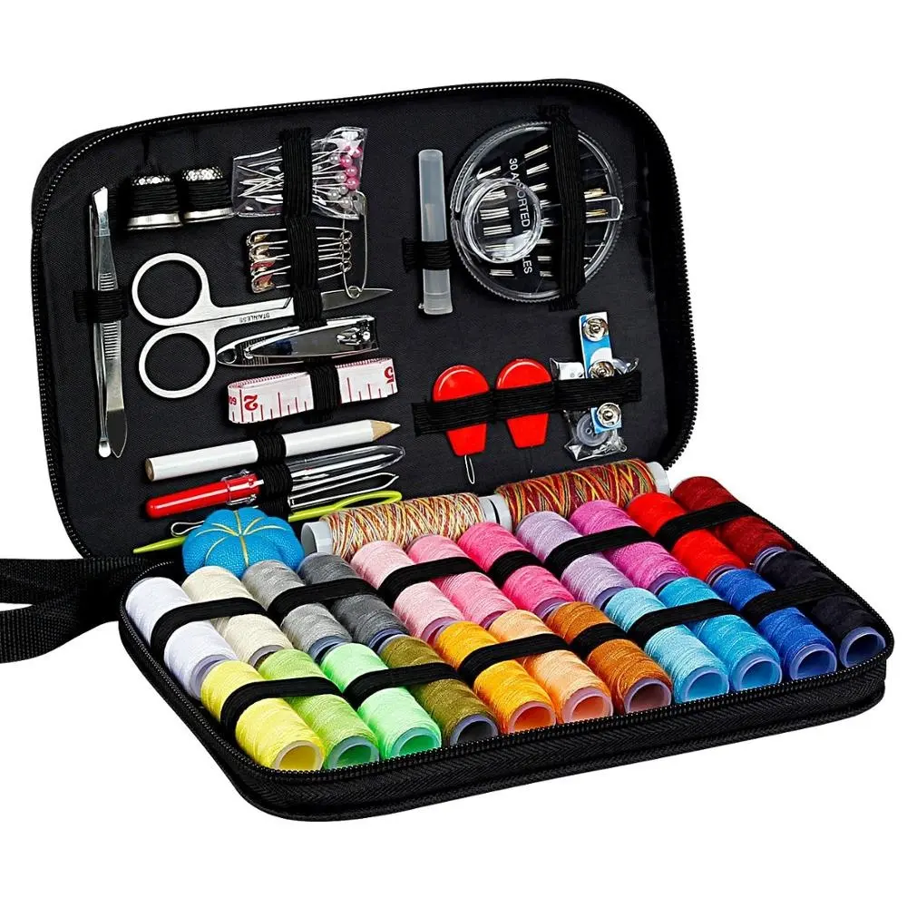 Kit da cucito per adulti e bambini-Set per principianti con filo multicolore, aghi, forbici, ditale e clip-98 pezzi cucito