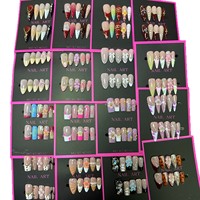 Faux ongles à presser faits main, style français, sculptés à la main, motif floral, longs, forme amande, en gros