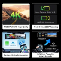 12 pouces 4K + 1080P voiture DVR Carplay Android Auto WIFI GPS double Dash Cam avant et arrière 4K pour voiture caméra arrière enregistreur automatique