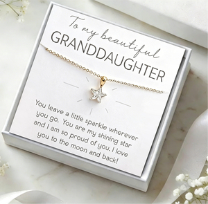 Collier Hainon pour petite-fille, cadeau d'anniversaire pour fille, bijoux <span class=keywords><strong>de</strong></span> remise <span class=keywords><strong>de</strong></span> diplôme, collier plaqué or sur carte personnalisée, délicat avec étoile en zircon cubique - Product Image 1