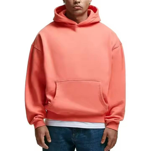 Sweat-shirt à capuche de haute qualité, couleur corail unie, en coton French Terry, décontracté, pour l'automne, avec poche, coupe classique - Product Image 1