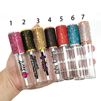 Tubes à gloss à lèvres ronds transparents vides de 5 ml, avec bouchon brillant en strass rose doré et applicateur