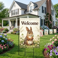 Drapeau de jardin promotionnel double face imprimé pour Thanksgiving et Pâques, motif lapin, pour décoration extérieure, personnalisation du logo gratuite