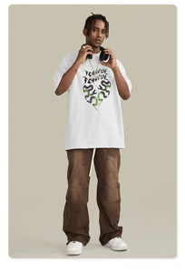 Camiseta Hip Hop Extra Grande con Estampado de Serpiente FEARFUL, Manga Corta, Estilo Vintage Desgastado, Informal, Urbana, Color Blanco Gris Oscuro, para Uso Diario - Product Image 6
