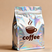 Sacs d'emballage pour café avec impression en héliogravure personnalisée, scellage à huit côtés, valve, fermeture éclair holographique laser, sachets de café à fermeture éclair