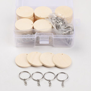 Discos Redondos de Madera de 40mm con un Solo Orificio y Anillos Metálicos para Llaveros, Suministros para Manualidades - Product Image 1
