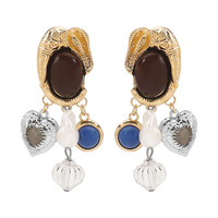 Boucles d'oreilles géométriques rétro européennes et américaines en perles et pierres précieuses, collier pendentif créatif en résine et alliage acrylique ZA