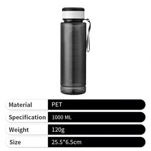 Bpa Free Clear Water Custom Logo Large 1000Ml Black <b>Plastic</b> Pet Transparent Gym Drink Bottle for Sports - Product Image 4