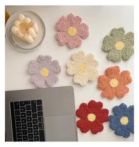 Perfect Really Small Cute Colorful Flower Coaster Picnic Blanket Shape Plant Shape Coaster Handmade Punch Needle Coasters
