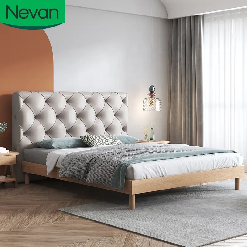 Set Furnitur Kamar Tidur Master Standar Kayu Padat, Set Furniture Kayu Ek Queen dan King Ukuran Modern untuk Mitra Dewasa