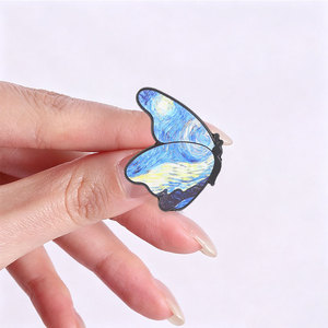 Pins de esmalte personalizados con pintura al óleo de <span class=keywords><strong>Van</strong></span> <span class=keywords><strong>Gogh</strong></span> (Mariposa, Noche Estrellada, Girasol), insignias y pines de solapa. Venta al por mayor, en stock, directo de fábrica. - Product Image 3