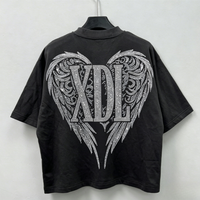 Camiseta de Verano de Algodón Grueso con Estampado de Diamantes de Imitación, Estilo Hip Hop Urbano, Oversize, Personalizada con Gráficos