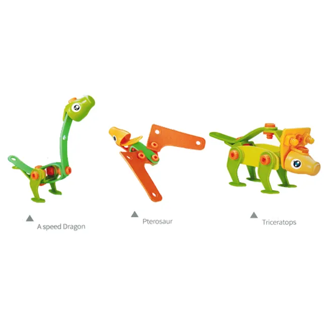 プラスチック製のビルドアンドプレイおもちゃ恐竜アイテム柔軟なビルディングブロックおもちゃ3モデルを組み合わせた大きなもの